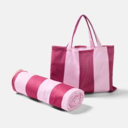 OHS Stripes Beach Towel with Bag Quick Dry Absorbent Travel Spa in Burgundy - thumbnail 4