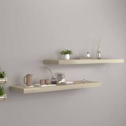 Berkfield Home Floating Wall Shelves 2 pcs Oak 90x23.5x3.8 cm MDF in Light Oak - thumbnail 2