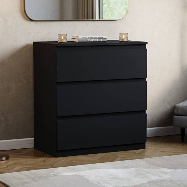 HD Designs Modern 3 Drawer Chest of Drawers Bedside Bedroom Storage Unit in Black - image 1