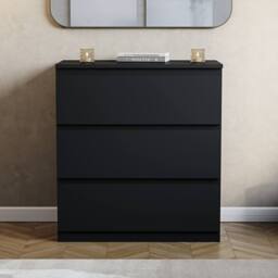 HD Designs Modern 3 Drawer Chest of Drawers Bedside Bedroom Storage Unit in Black - thumbnail 7