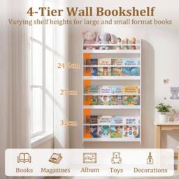 CASART Kids Bookshelf 4-Tier Wall Mounted Book Shelf Hanging Bookcase in White - thumbnail 4