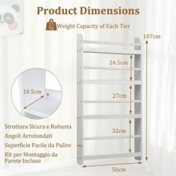 CASART Kids Bookshelf 4-Tier Wall Mounted Book Shelf Hanging Bookcase in White - thumbnail 2