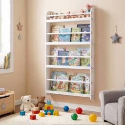 CASART Kids Bookshelf 4-Tier Wall Mounted Book Shelf Hanging Bookcase in White - thumbnail 3