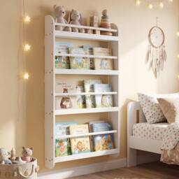 CASART Kids Bookshelf 4-Tier Wall Mounted Book Shelf Hanging Bookcase in White - thumbnail 8