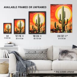 "Artery8 Wall Art Print Desert Cactus At Noon Artwork Painting White Hot Sun Red Yellow South America La Guajira Poster - Size: W12"" x H16""" - thumbnail 3