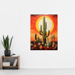 "Artery8 Wall Art Print Desert Cactus At Noon Artwork Painting White Hot Sun Red Yellow South America La Guajira Poster - Size: W12"" x H16""" - thumbnail 4