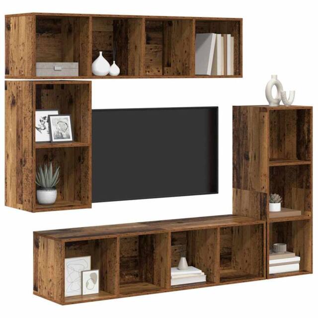 Berkfield Home Modern Wall-mounted with Storage 4 pcs Old wood Engineered wood in Brown - image 1