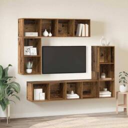 Berkfield Home Modern Wall-mounted with Storage 4 pcs Old wood Engineered wood in Brown - thumbnail 2