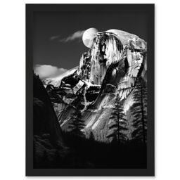 Artery8 Wall Art Print Moonrise Behind Half Dome High Contrast Black White Photograph Yosemite National Park Full Moon & Mountain Forest Landscape - thumbnail 1