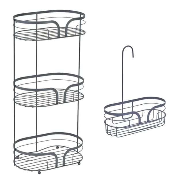 Showerdrape Dante Modern 3-Tier Floor Caddy & Mini Caddy - Bathroom Storage in Grey - image 1