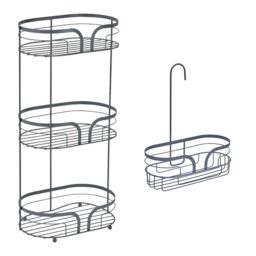 Showerdrape Dante Modern 3-Tier Floor Caddy & Mini Caddy - Bathroom Storage in Grey - thumbnail 1