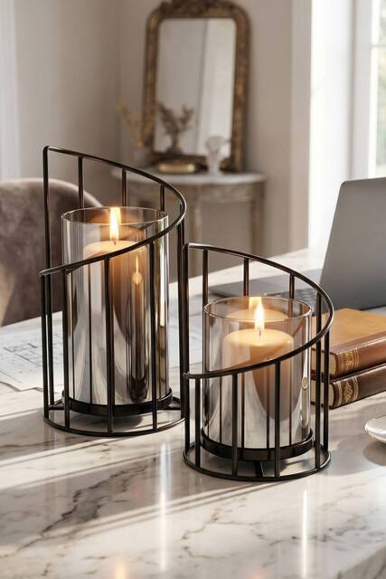 Living and Home Set of 2 Lantern Candle Holders in Black - image 1