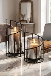 Living and Home Set of 2 Lantern Candle Holders in Black - thumbnail 1