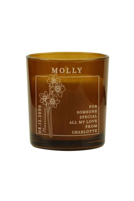 Personalised Memento Company Personalised December Birth Flower Amber Glass Candle - image 1