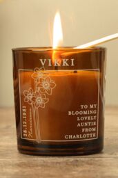 Personalised Memento Company Personalised December Birth Flower Amber Glass Candle - thumbnail 4