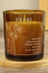 Personalised Memento Company Personalised December Birth Flower Amber Glass Candle - thumbnail 3