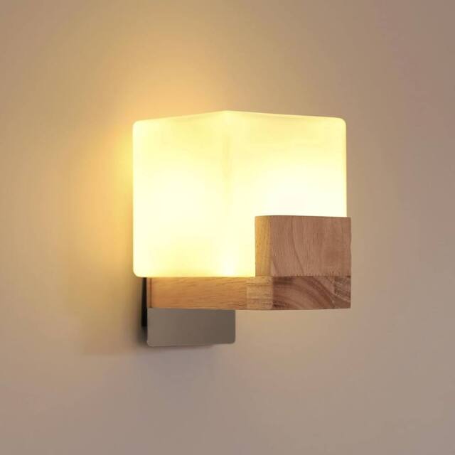 Pheashine Modern Natural Wood Wall Sconce with Glass Lampshade 5W G9 3-Color in Brown - image 1