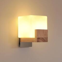 Pheashine Modern Natural Wood Wall Sconce with Glass Lampshade 5W G9 3-Color in Brown