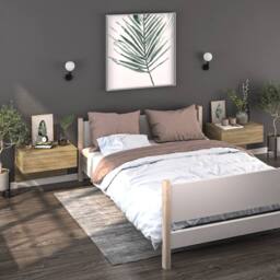 Berkfield Home Suitable Wall-mounted Bedside Cabinets 2 pcs Sonoma Oak in Light Brown - thumbnail 2