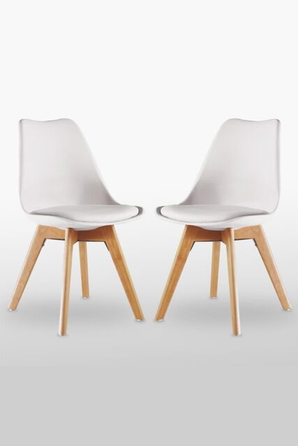 Life Interiors Set of 2 Scandinavian Dining Chairs Leather Cushions Solid Wood Legs in White - image 1