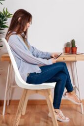 Life Interiors Set of 2 Scandinavian Dining Chairs Leather Cushions Solid Wood Legs in White - thumbnail 5