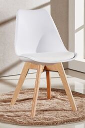 Life Interiors Set of 2 Scandinavian Dining Chairs Leather Cushions Solid Wood Legs in White - thumbnail 2