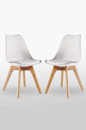 Life Interiors Set of 2 Scandinavian Dining Chairs Leather Cushions Solid Wood Legs in White - thumbnail 1