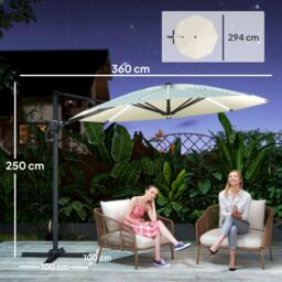 OUTSUNNY 3(m) Garden Parasol w/ Lights, Crank Handle & Cross Base, Cream - thumbnail 3