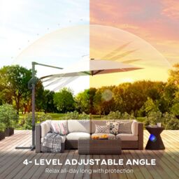 OUTSUNNY 3(m) Garden Parasol w/ Lights, Crank Handle & Cross Base, Cream - thumbnail 5