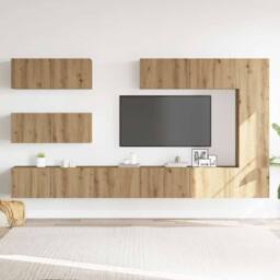 Berkfield Home 7 Piece TV Cabinet Set Wall-mounted Artisan Oak Engineered Wood in Brown - thumbnail 3