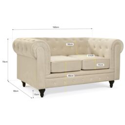 Bravich LTD Chesterfield Scroll Arm Velvet Sofa Buttoned Back Living Room Settee in Beige - Size: 2 Seater - thumbnail 7