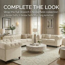 Bravich LTD Chesterfield Scroll Arm Velvet Sofa Buttoned Back Living Room Settee in Beige - Size: 2 Seater - thumbnail 9