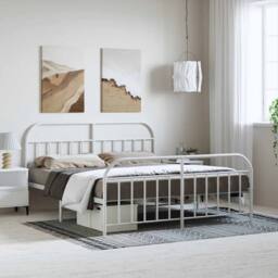 Berkfield Home Metal Bed Frame with Headboard & Footboard White 183x213 cm - thumbnail 2