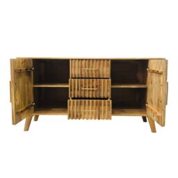 Jaipur Furniture Ltd Slated 2 Door 3 Drawer Sideboard - Mango Wood - L45 x W164 x H80 cm - Light Finish - Assembly Required in Brown - thumbnail 4