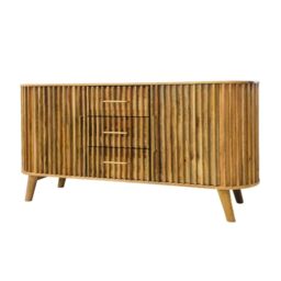 Jaipur Furniture Ltd Slated 2 Door 3 Drawer Sideboard - Mango Wood - L45 x W164 x H80 cm - Light Finish - Assembly Required in Brown