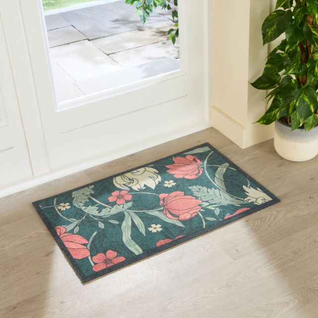 Artsy Mats William Morris Rose Indoor Washable Doormat 80x50cm in Green - Size: 50 cm x 80 cm - image 1