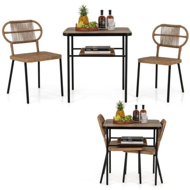 KORVIXA Space-Saving Wicker Breakfast Set 3 Piece Patio Dining Set in Brown - Size: 100 cm x 100 cm - image 1