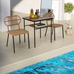 KORVIXA Space-Saving Wicker Breakfast Set 3 Piece Patio Dining Set in Brown - Size: 100 cm x 100 cm - thumbnail 3