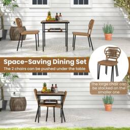 KORVIXA Space-Saving Wicker Breakfast Set 3 Piece Patio Dining Set in Brown - Size: 100 cm x 100 cm - thumbnail 4