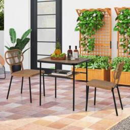 KORVIXA Space-Saving Wicker Breakfast Set 3 Piece Patio Dining Set in Brown - Size: 100 cm x 100 cm - thumbnail 5