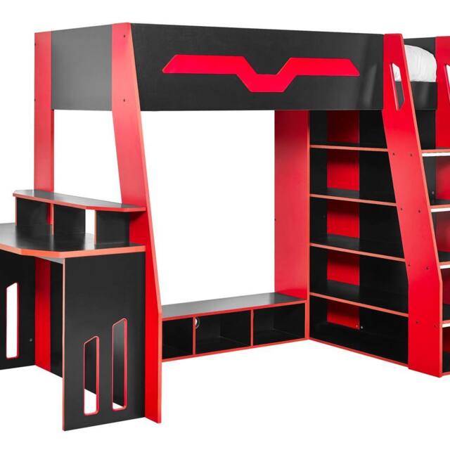 Cheshire Mahogany Gaming Highsleeper - Black & Red - Single (90cm) - image 1
