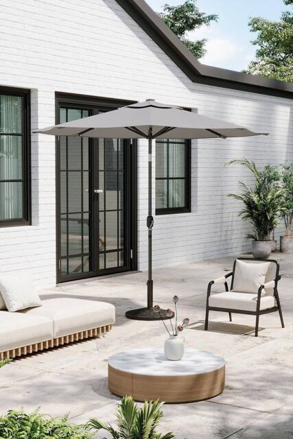 Garden Sanctuary Solar 24 LED Lights Garden Parasol with Crank with Decorative Base in Light Grey - image 1
