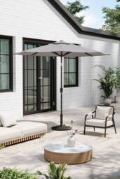 Garden Sanctuary Solar 24 LED Lights Garden Parasol with Crank with Decorative Base in Light Grey - thumbnail 1