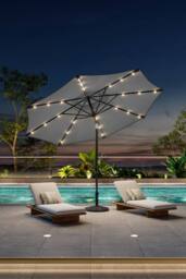 Garden Sanctuary Solar 24 LED Lights Garden Parasol with Crank with Decorative Base in Light Grey - thumbnail 2