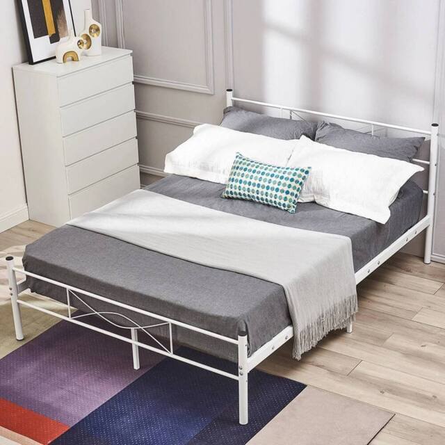 EONLION 4ft6 Double Strong Metal Bed Frame White - image 1