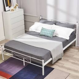 EONLION 4ft6 Double Strong Metal Bed Frame White - thumbnail 1