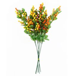 Leaf Pack of 6 x 70cm Artificial Orange Berry Spray - Size: 6 x 70 cm - thumbnail 2