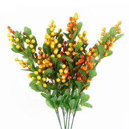 Leaf Pack of 6 x 70cm Artificial Orange Berry Spray - Size: 6 x 70 cm - thumbnail 1