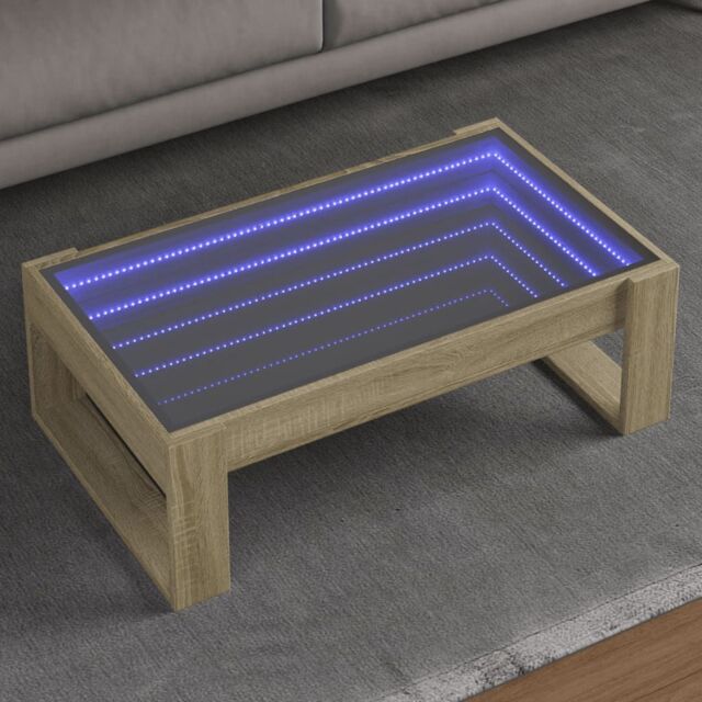 Berkfield Home Coffee Table with Infinity LED Sonoma Oak 90x53x30 cm in Brown - Size: 90 x 53 x 30 cm - image 1