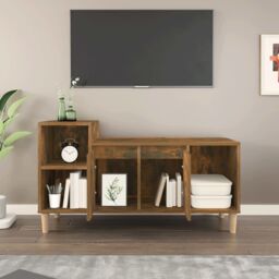 Berkfield Home TV Cabinet Smoked Oak 100x35x55 cm Engineered Wood in Brown - Size: 100 x 35 x 55 cm - thumbnail 3